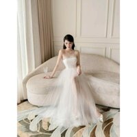 đầm maxi trắng cúp ngực, xẻ tà  đi biển, dự tiệc.