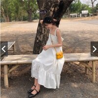 Đầm maxi trắng dài thắt nơ sau lưng đi biển cực xinh