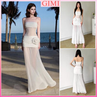 💕ĐẦM MAXI TRẮNG VOAN PHỐI HOA CUP NGỰC SEXY SANG TRỌNG BN💕GIMI(Kèm ảnh thật)