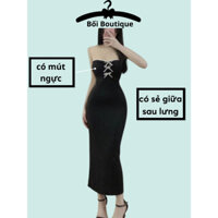 Đầm MAXI trể vai có mút,đầm liền thân dự tiệc được thiết kế cúp ngực viên ren phối nơ sexy thời trang Bối_boutique Đ14