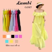 Đầm Maxi Trễ Vai Đi Biển Nhiều Màu Trắng Vàng Xanh Tím Tiểu Thư Vai Bèo Chất Đẹp