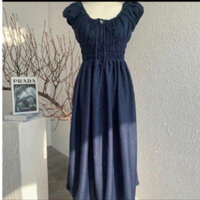 Đầm Maxi trễ vai màu xanh giả Jean Gago