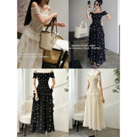 Đầm maxi trễ vai xô thêu chun nhún siêu xinh