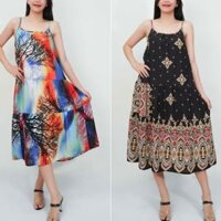 Đầm maxi trung niên 2 dây dáng suông đuôi cá lanh thái cao cấp - Váy maxi đi biển hai dây siêu mát mặc nhà AMYRA VA023