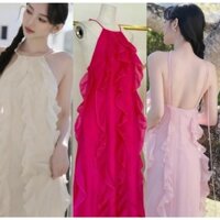 Đầm maxi voan bèo dập ly sóng cột cổ yếm nhẹ nhàng đi chơi đi biển