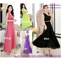 Đầm maxi voan cổ tim sát nách sang trọng quyến rũ zDMX340
