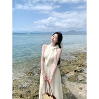 đầm maxi voan cổ yếm đính nơ bèo dọc tùng váy kiểu dáng nhẹ nhàng thanh lịch đi chơi đi biển