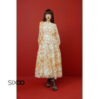 Đầm maxi voan dài tay họa tiết Baroque SIXDO (White Baroque Print Tiered Maxi Voile Dress)