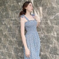 Đầm maxi voan hoa 2 dây hoa nhí thiết kế tiểu thư vintage Lovi