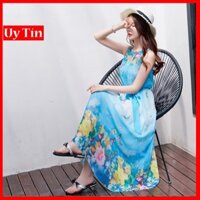 Đầm maxi voan hoa bướm kèm dây thắt lưng DX01 - Đầm maxi đi biển, đi dạo phốđầm xinh đi biển