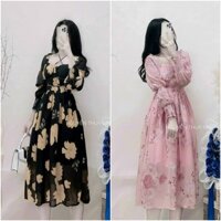Đầm maxi voan hoa tay bo dài dáng lửng xòe vintage đi biển,dạo phố hotgirls xinh NHƯ Ý