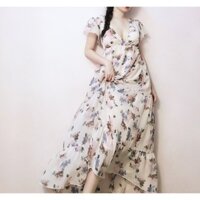 Đầm maxi voan hoa tay cánh tiên