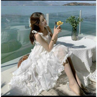 Đầm maxi voan nhún bèo thích hợp đi biển, dạ hội, ngoại cảnh