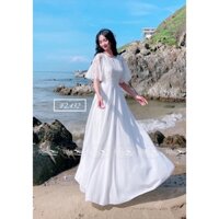 ĐẦM MAXI VOAN PHỐI REN TRẮNG TAY LOE VÁY XOÈ