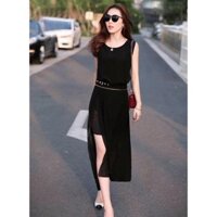 Đầm Maxi voan sát nách Xẻ đùi phối belt xích
