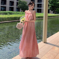 Đầm Maxi Voan Tơ Tiểu Thư Vintage Nhẹ Nhàng Màu Hồng Dáng Suông Gợi Cảm