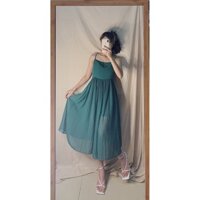 đầm maxi xanh cổ vịt