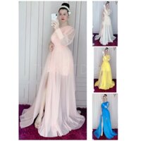 Đầm maxi xẻ đùi lệch vai tay dài đính ngọc eo sang trọng - size M/L ( ảnh/video thật) MS132V