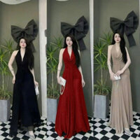 Đầm Maxi Yếm Cổ Đổ Cột Dây Hở Lưng Dáng Dài Xoè Thun Larong Co Giãn Đi Tiệc Thiết Kế Sang Trọng - Thời Trang Nữ Giá Rẻ
