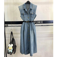 Đầm maxi yếm jean sát nách kèm betl QC - HB