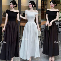 Đầm Maxxi Borip Lệch Vai Phối Voan Dày Dáng Dài Xoè Cực Sang