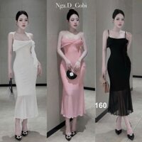 Đầm Maxxi Thun Lưới Hai Dây Phối Bèo Hoa Tua Rua Dáng Dài 2 Lớp