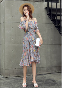 ĐẦM MAXY HOA NHÍ HOT TREND - XÁM - M