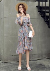 ĐẦM MAXY HOA NHÍ HOT TREND - XÁM - S