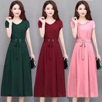 Đầm Midi Chữ A Tay Ngắn Màu Đỏ Đen Xanh Lá / Hồng Thiết Kế Thanh Lịch Cho Nữ