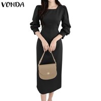 Đầm Midi Cổ Vuông Tay Dài Màu Sắc Trơn Phong Cách Hàn Quốc Thời Trang Cho Nữ