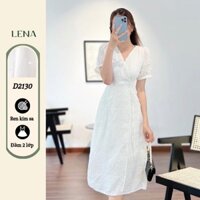 Đầm midi dáng dài dự tiệc LENA dạo phố cổ V tay bồng tiểu thư ren kim sa lấp lánh cao cấp  - D2130