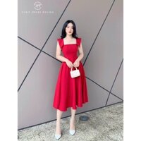 Đầm midi đỏ cúp ngực xoè phồng❤️