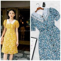 Đầm midi lụa hoa nhí cổ pp chiffon trắng thêu viền