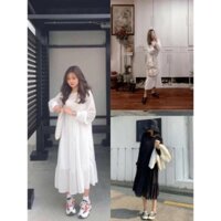 Đầm Midi Nữ Dáng Dài  , Váy Tiểu Thư Viền Tầng 2 Lớp Q028