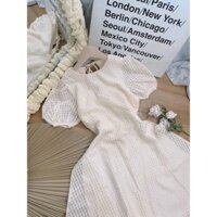 đầm midi ô lỗ cổ vuông tay búp