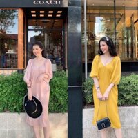 Đầm midi vải lụa form suông