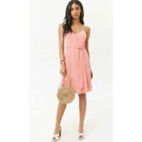 Đầm midi voan cát f21 VNXK đầm dáng dài 2 dây phối hàng nút trước kèm dây belt xuất khẩu dư xịn