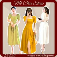 ĐẦM MIDI XỐP CỔ VUÔNG XẺ TÀ  13405 [FreeShip] [Rẻ vô địch] [Siêu Sale] [Ảnh thật]