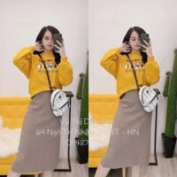 Đầm midi ZARA xuất xịn nỉ cotton lót bông áo tay dài liền váy thun gân tăm màu vàng nâu