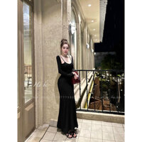 Đầm mixi phối khoác vai