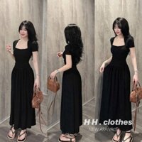 đầm nàng thơ dáng dài,váy đơn giản nhẹ nhàng nhún bụng cổ vuông xinh xỉu D70