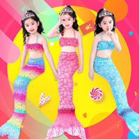 Đầm nàng tiên cá màu sắc cầu vồng, bộ ba món cho trẻ em, trang phục nàng tiên cá, đồ bơi cho bé gái, biểu diễn công chúa