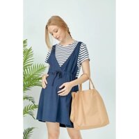 Đầm ngắn kaki kèm áo sọc trắng đen