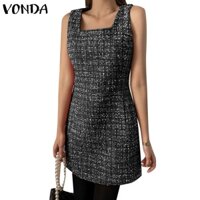 Đầm Ngắn Không Tay Cổ Vuông Họa Tiết Sọc Caro Phong Cách Hàn Quốc Cho Nữ