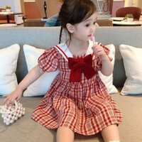 Đầm Ngắn Tay Phong Cách Preppy Hàn Quốc Cho Bé Gái