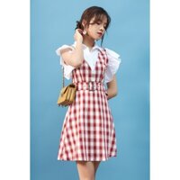 Đầm ngắn tay sọc caro phối áo trắng có đai DEW0565 - 92WEAR 👗