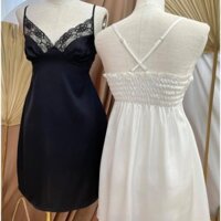 Đầm ngủ 2 dây lụa satin viền ren