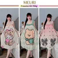 Đầm ngủ bigsize MEURI đầm dây suông rộng mặc nhà in hình dễ thương chất latin mềm mịn thoáng mát