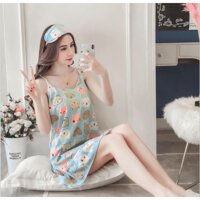 Đầm ngủ chất liệu cotton, đầm mặc nhà hoạ tiết hình heo dễ thương vn28 - xanh - 2xl