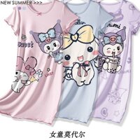 Đầm Ngủ cotton Mỏng Tay Ngắn Phong Cách Mùa Hè Kích Thước Lớn Cho Bé Gái